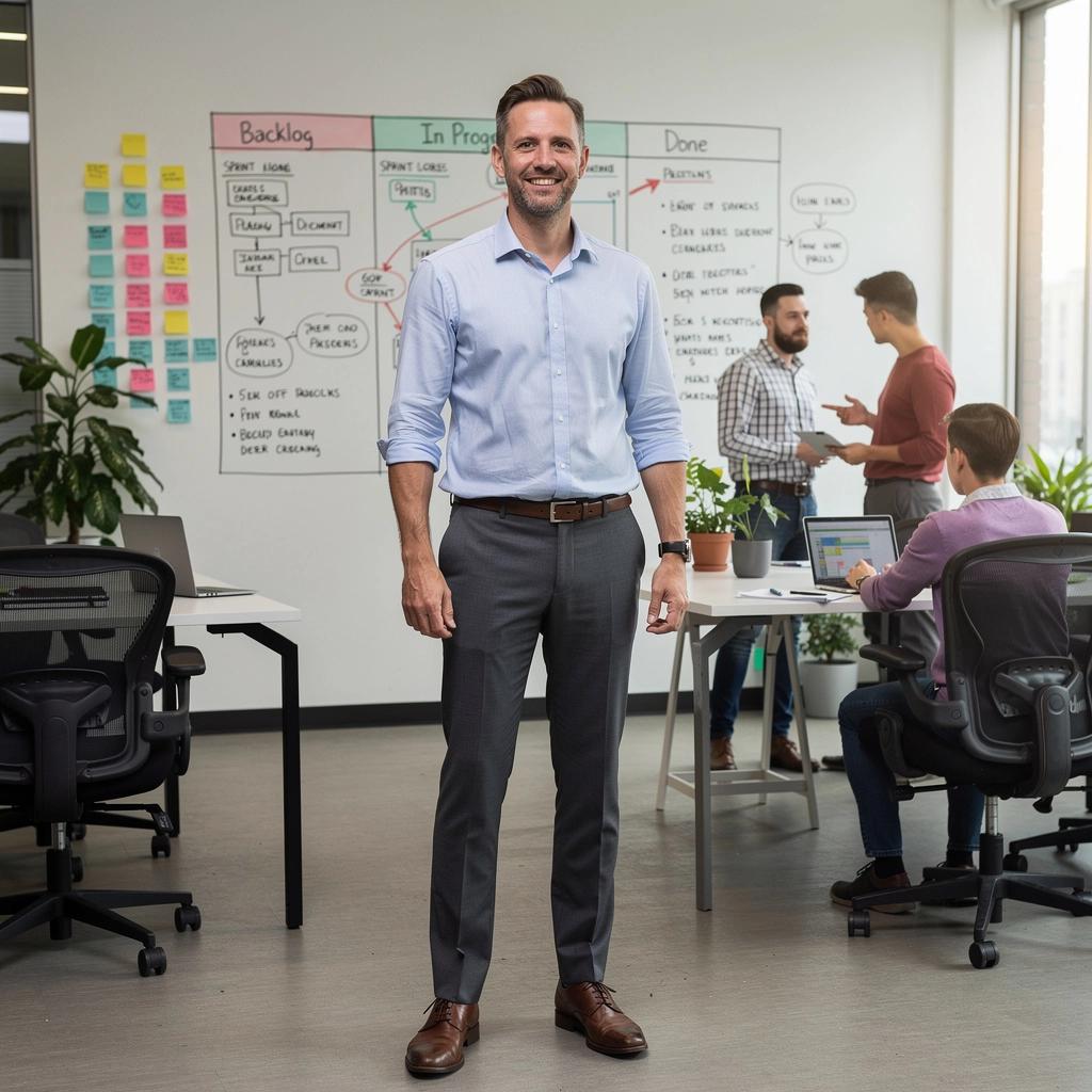 Tervrajz egy fehér táblán, amely a sprint céljait és feladatait tartalmazza.