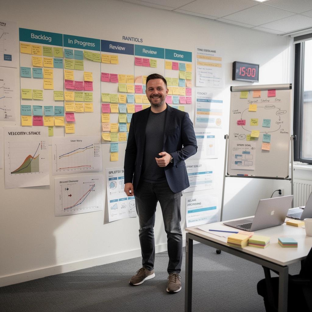 Scrum módszertan diagramja, amely bemutatja a folyamat lépéseit.
